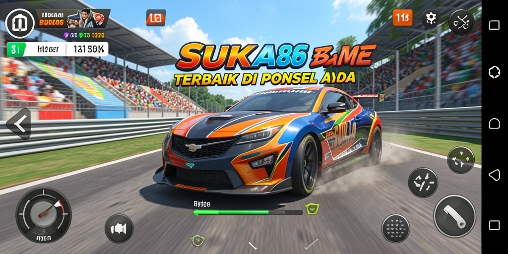 Tampilan seru gameplay balapan SUKA86 yang menantang.